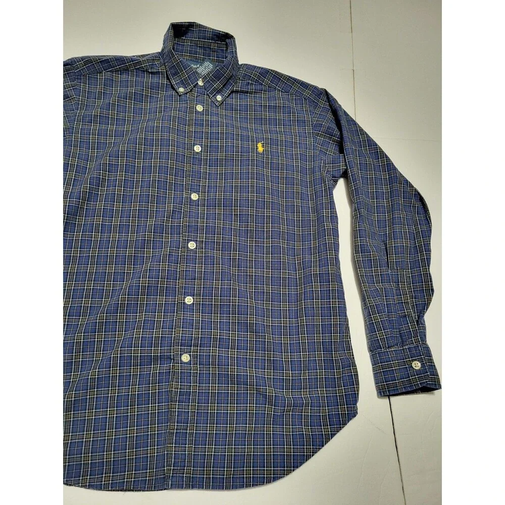 (#18) Ralph Lauren Button Down Shirt Long Sleeve Blue Size Kid's L(14-16)